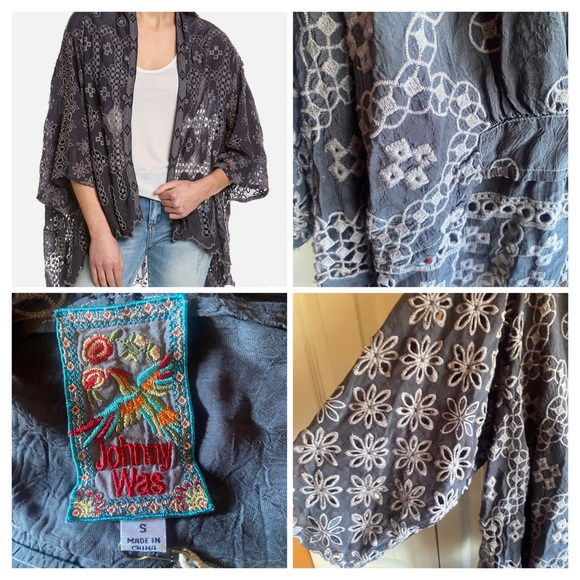 Johnny Was NWT Baez Salacia Open Eyelet Embroidered Boho Kimono Sz small - Picture 6 of 9